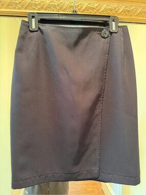 Philippe Adec Black Pencil Skirt with Wrap Button Detail